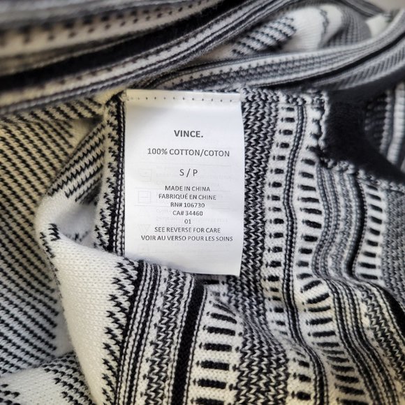 Vince Women's Small Long Cardigan Sweater Black White Knit Short Sleeve - Picture 6 of 7